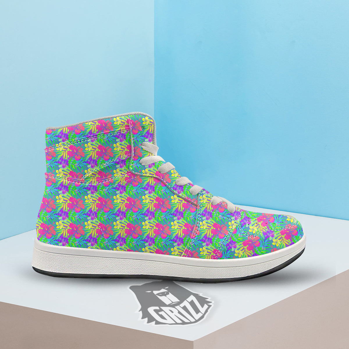 Frangipani Colorful Print Pattern High Top Sneakers-grizzshop