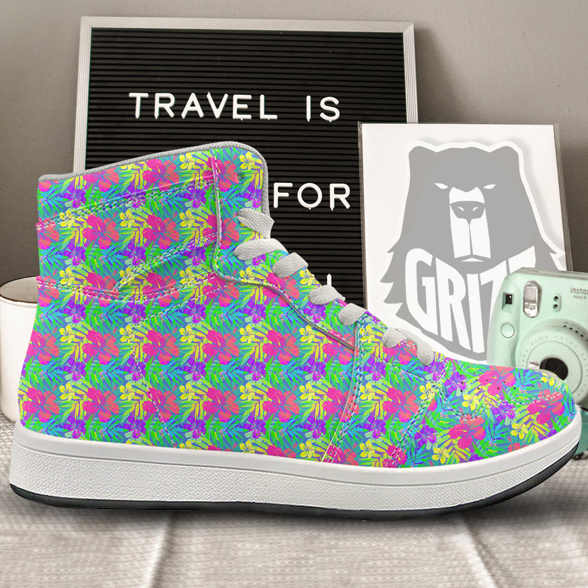 Frangipani Colorful Print Pattern High Top Sneakers-grizzshop