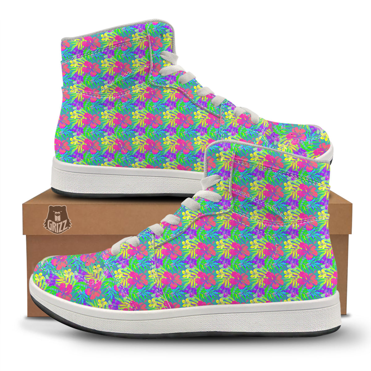 Frangipani Colorful Print Pattern High Top Sneakers-grizzshop