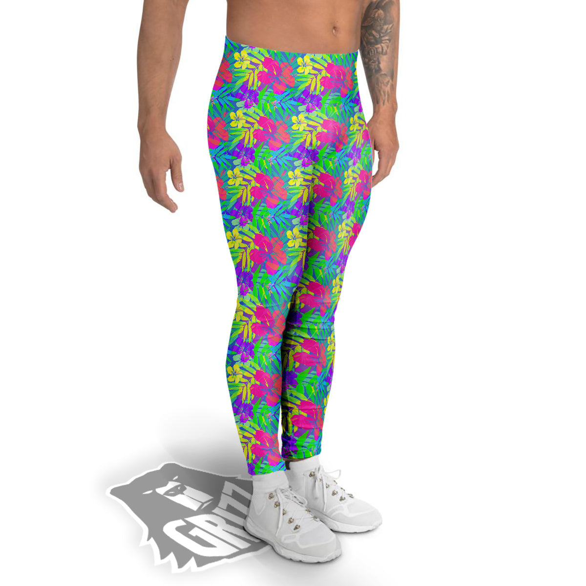 Frangipani Colorful Print Pattern Men's Leggings-grizzshop