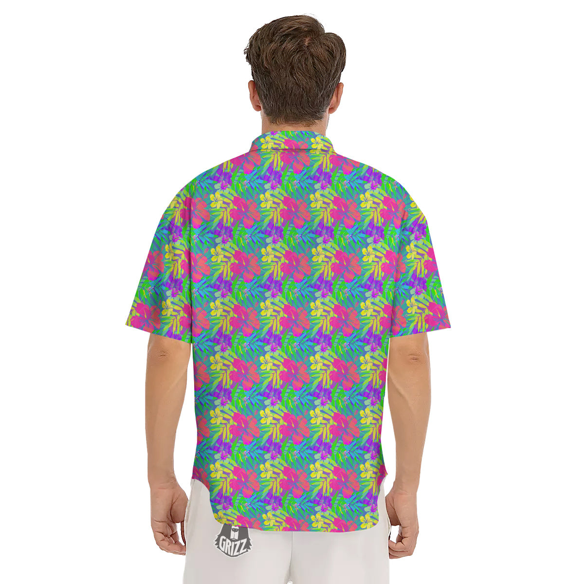 Frangipani Colorful Print Pattern Men's Short Sleeve Shirts-grizzshop