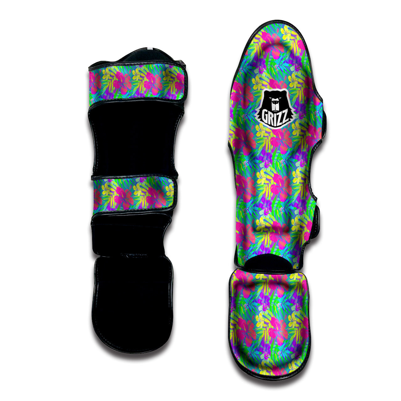 Frangipani Colorful Print Pattern Muay Thai Shin Guards-grizzshop