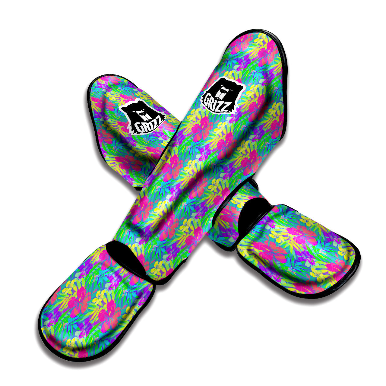 Frangipani Colorful Print Pattern Muay Thai Shin Guards-grizzshop