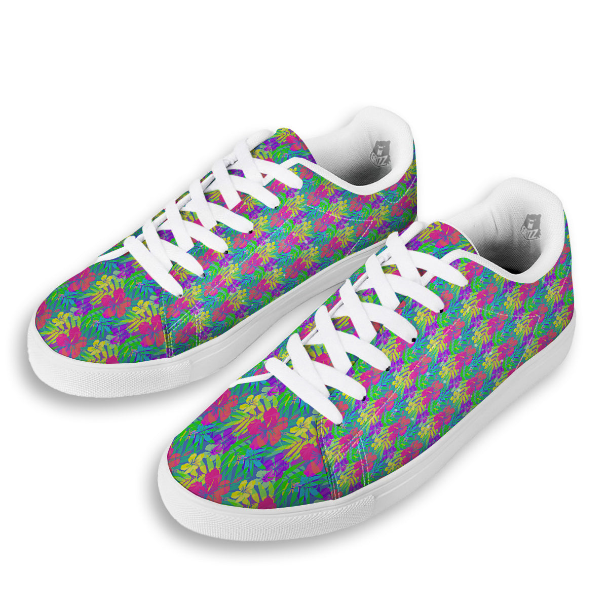 Frangipani Colorful Print Pattern White Low Top Sneakers-grizzshop