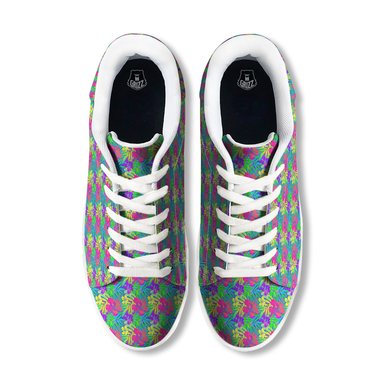 Frangipani Colorful Print Pattern White Low Top Sneakers-grizzshop