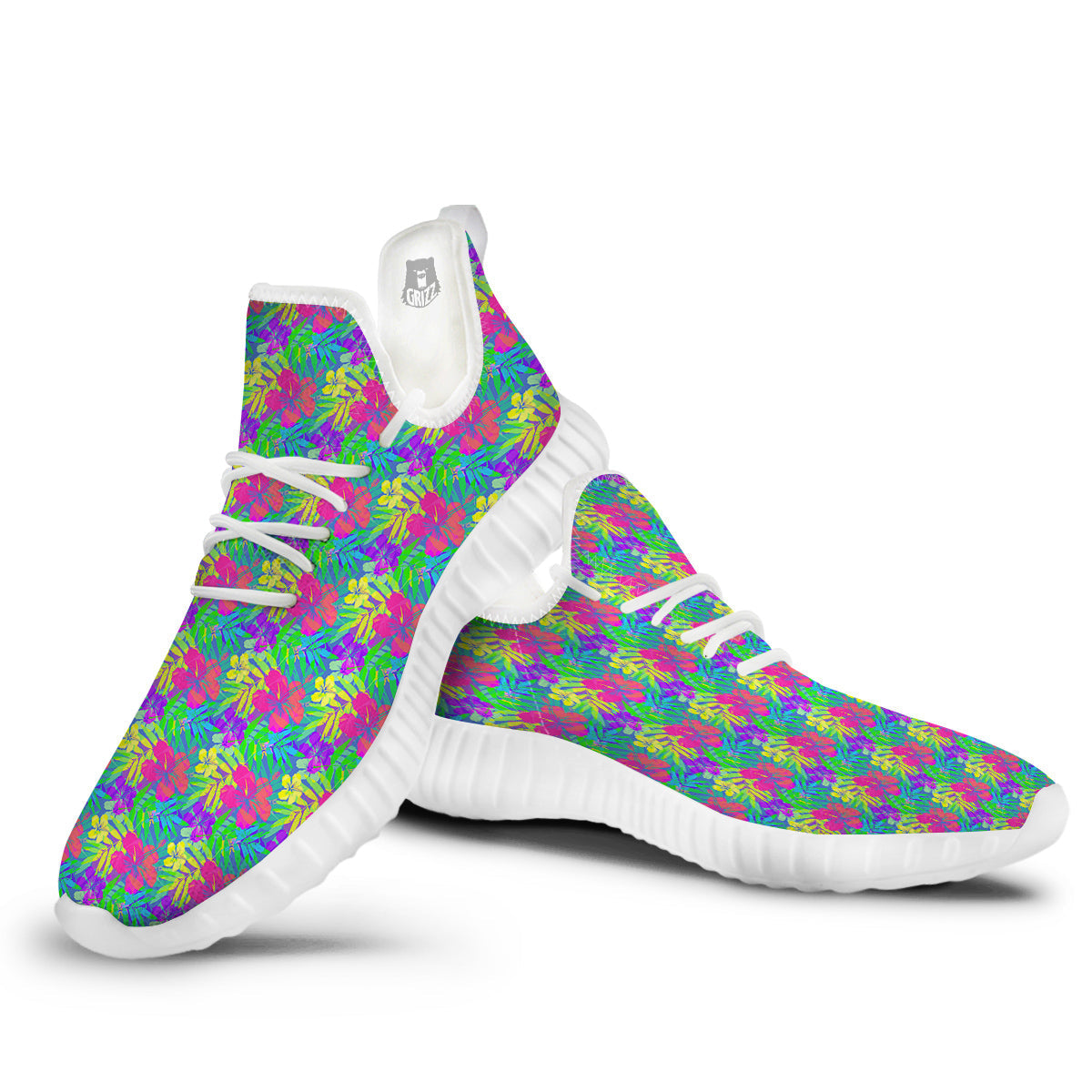Frangipani Colorful Print Pattern White Walking Shoes-grizzshop