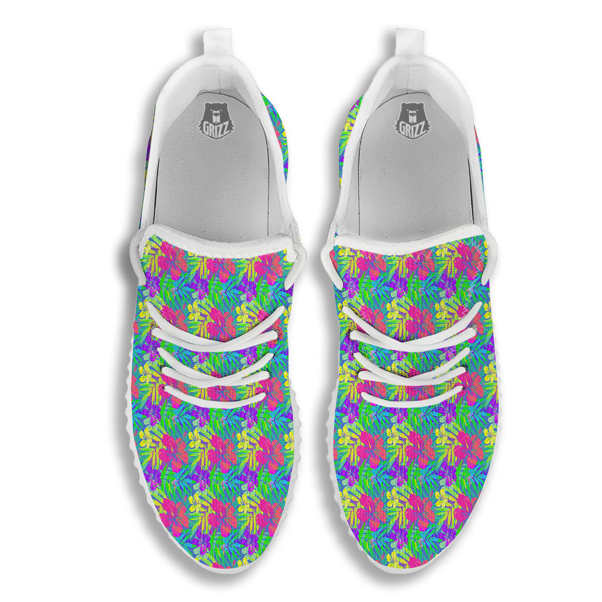 Frangipani Colorful Print Pattern White Walking Shoes-grizzshop