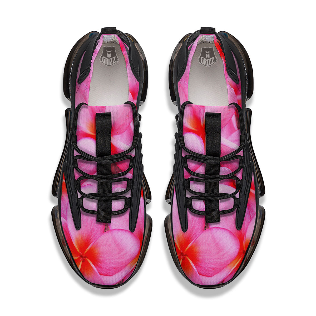 Frangipani Flower Pink Print Black Gym Shoes-grizzshop