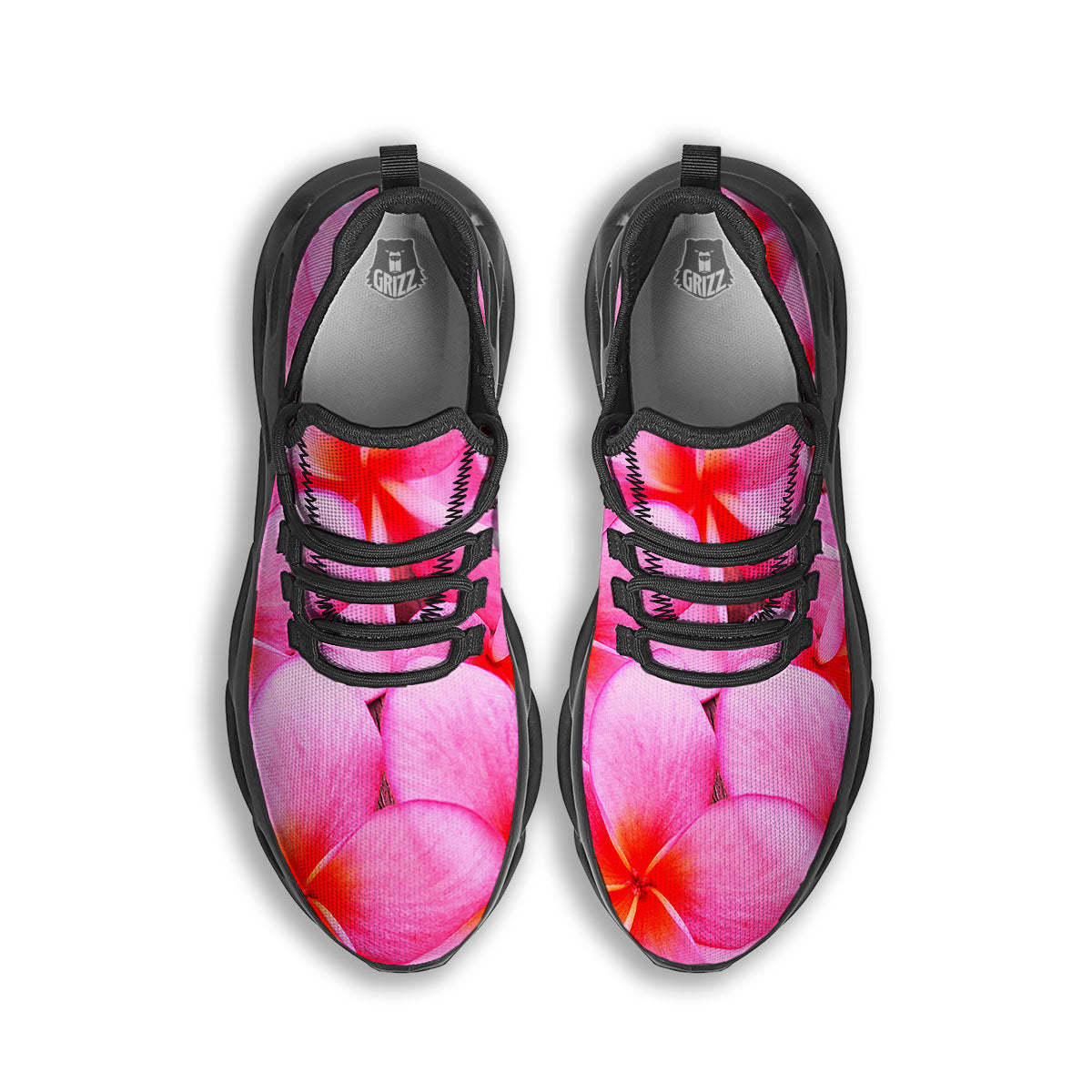 Frangipani Flower Pink Print Black Running Shoes-grizzshop