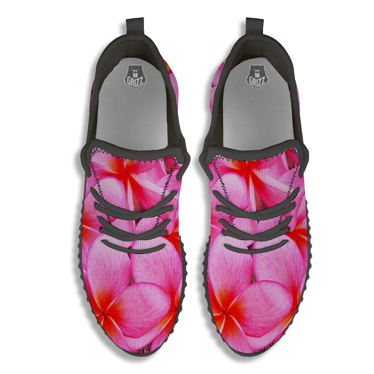 Frangipani Flower Pink Print Black Walking Shoes-grizzshop