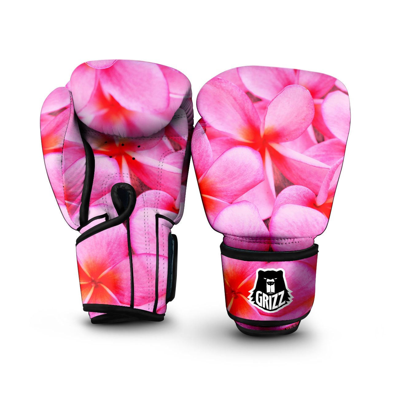 Frangipani Flower Pink Print Boxing Gloves-grizzshop
