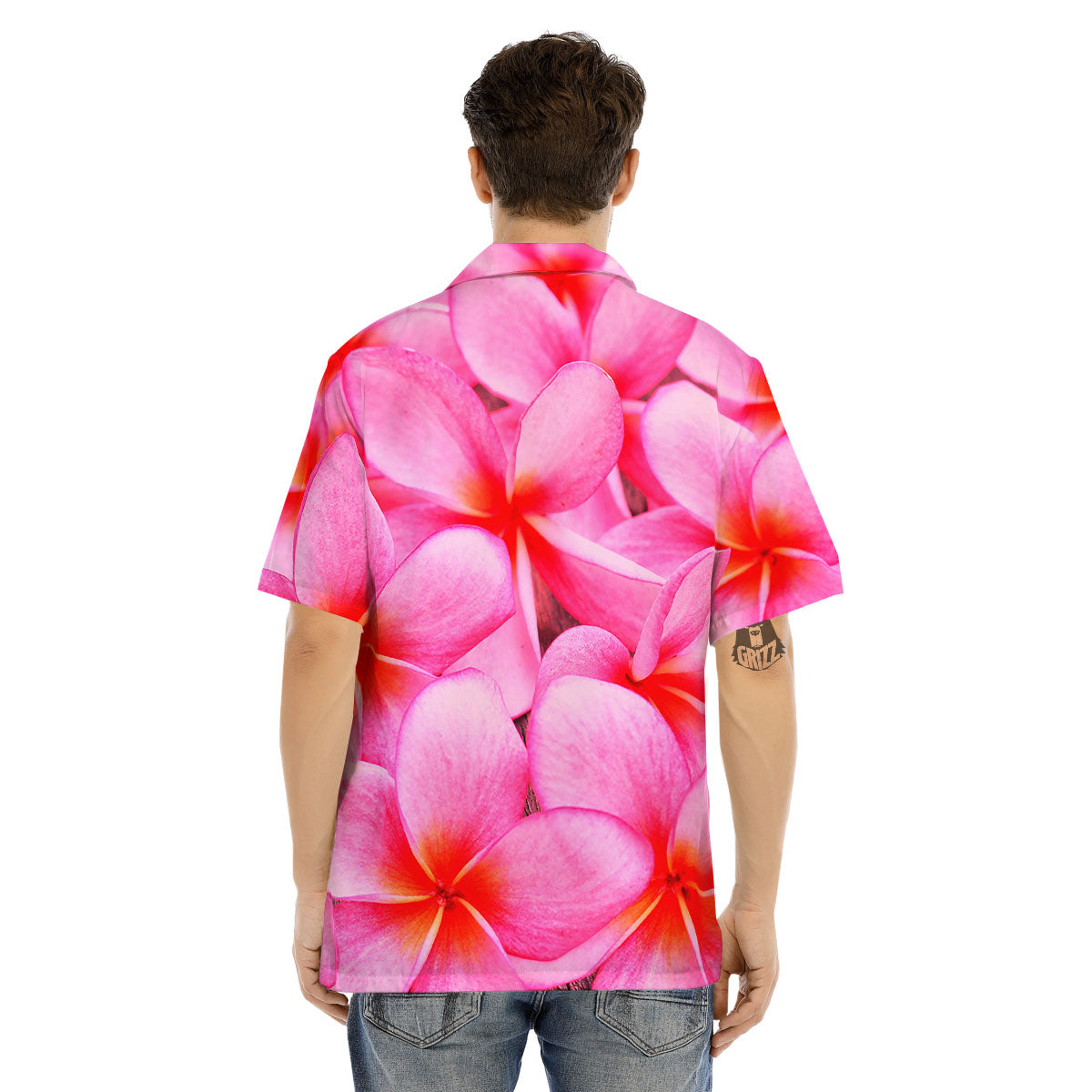 Frangipani Flower Pink Print Men's Hawaiian Shirt-grizzshop