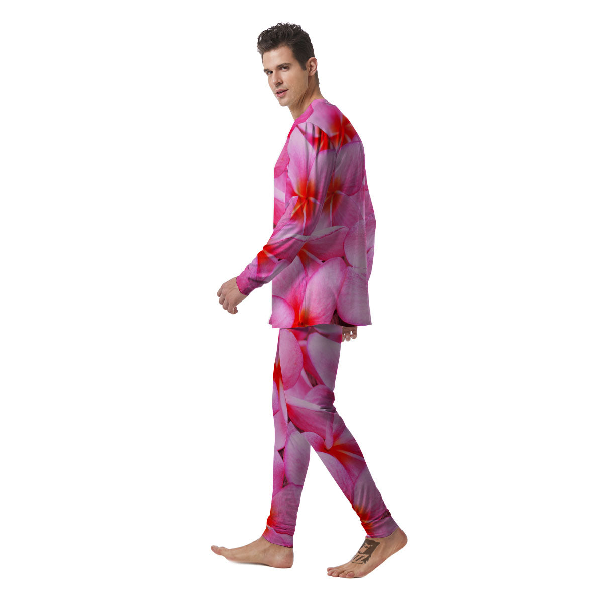 Frangipani Flower Pink Print Men's Pajamas-grizzshop