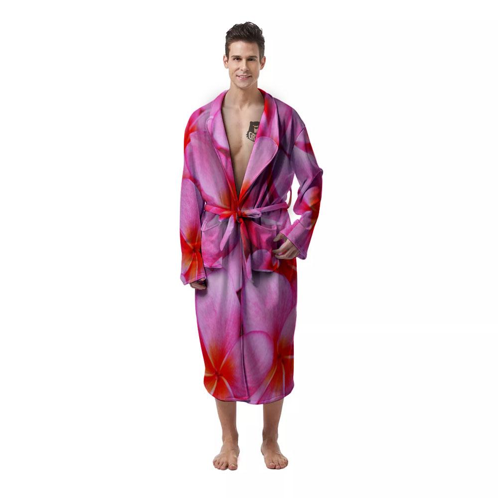 Frangipani Flower Pink Print Men's Robe-grizzshop
