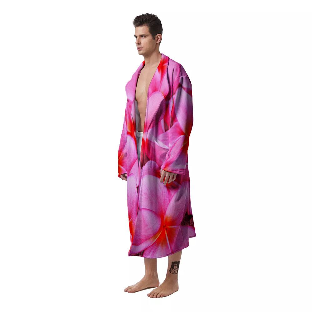 Frangipani Flower Pink Print Men's Robe-grizzshop