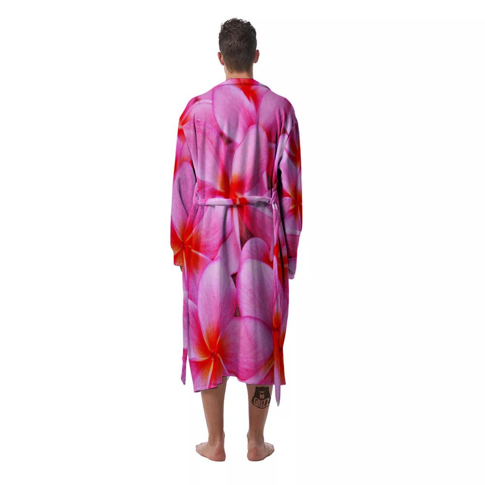 Frangipani Flower Pink Print Men's Robe-grizzshop