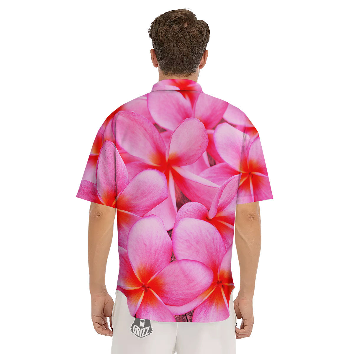 Frangipani Flower Pink Print Men's Short Sleeve Shirts-grizzshop