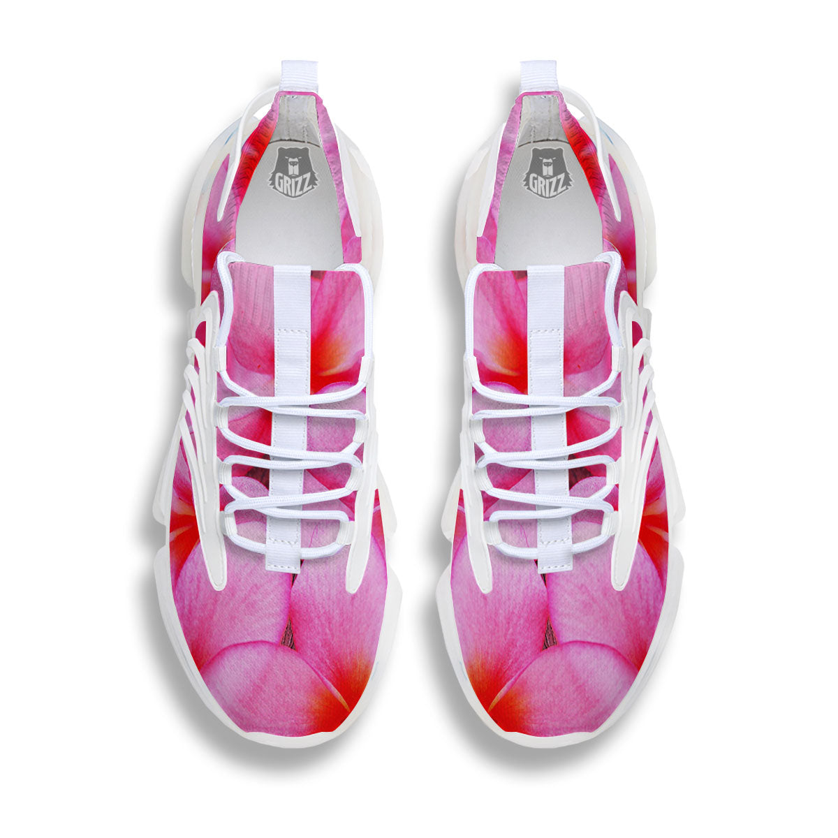 Frangipani Flower Pink Print White Gym Shoes-grizzshop