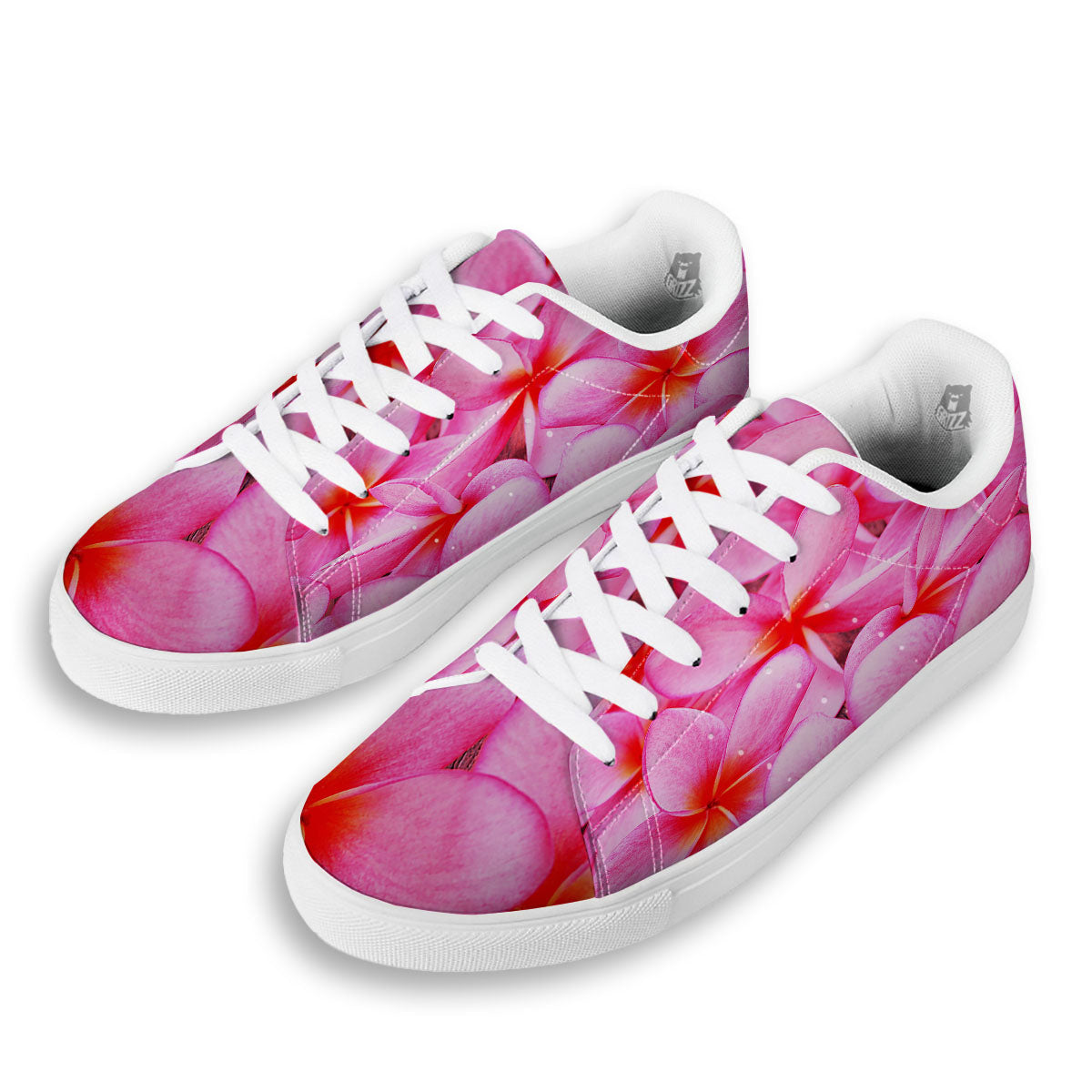 Frangipani Flower Pink Print White Low Top Sneakers-grizzshop