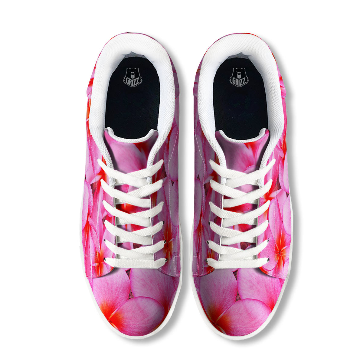 Frangipani Flower Pink Print White Low Top Sneakers-grizzshop