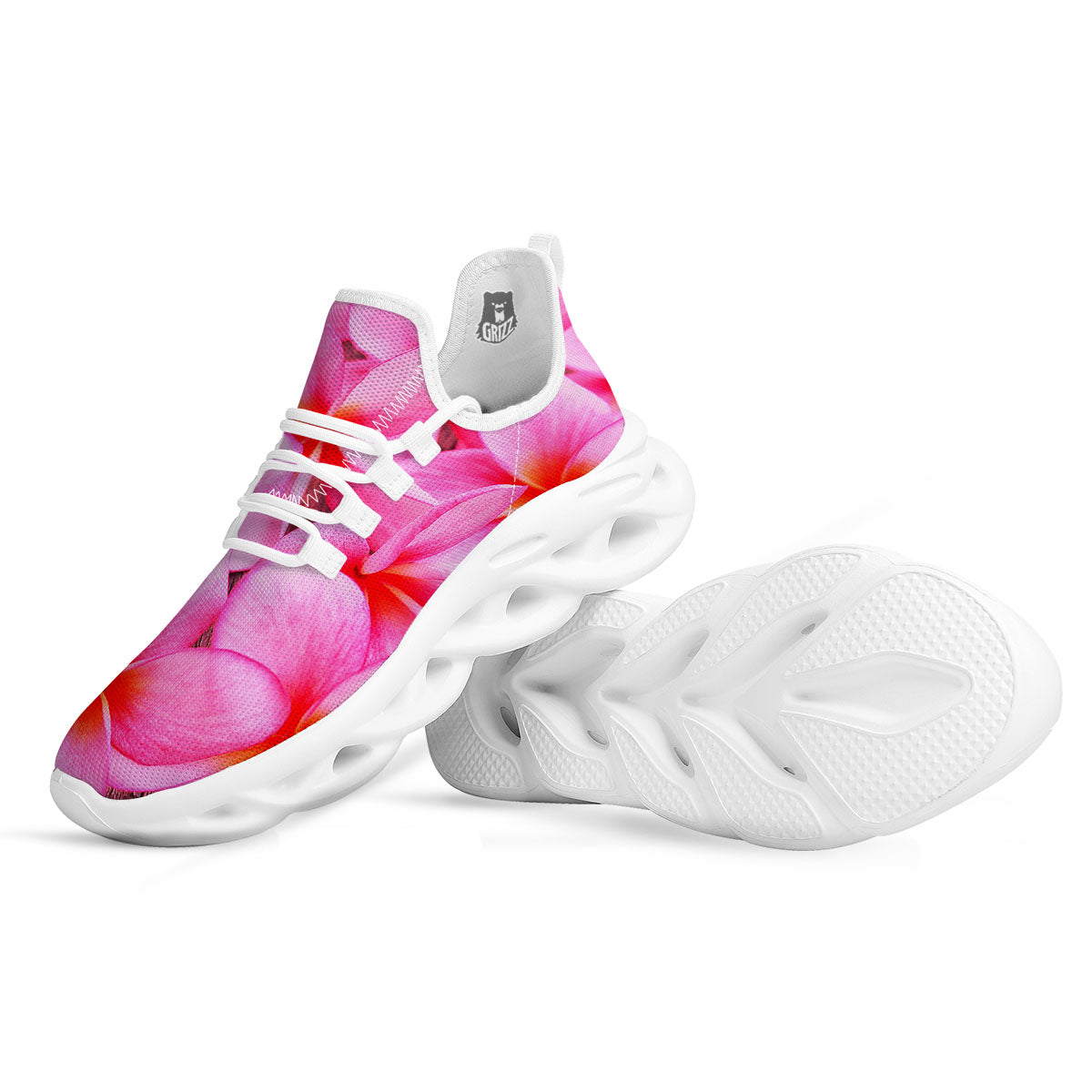 Frangipani Flower Pink Print White Running Shoes-grizzshop