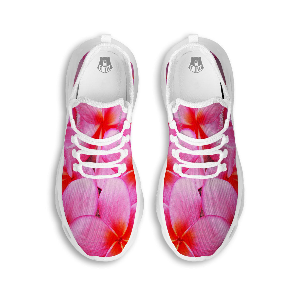 Frangipani Flower Pink Print White Running Shoes-grizzshop