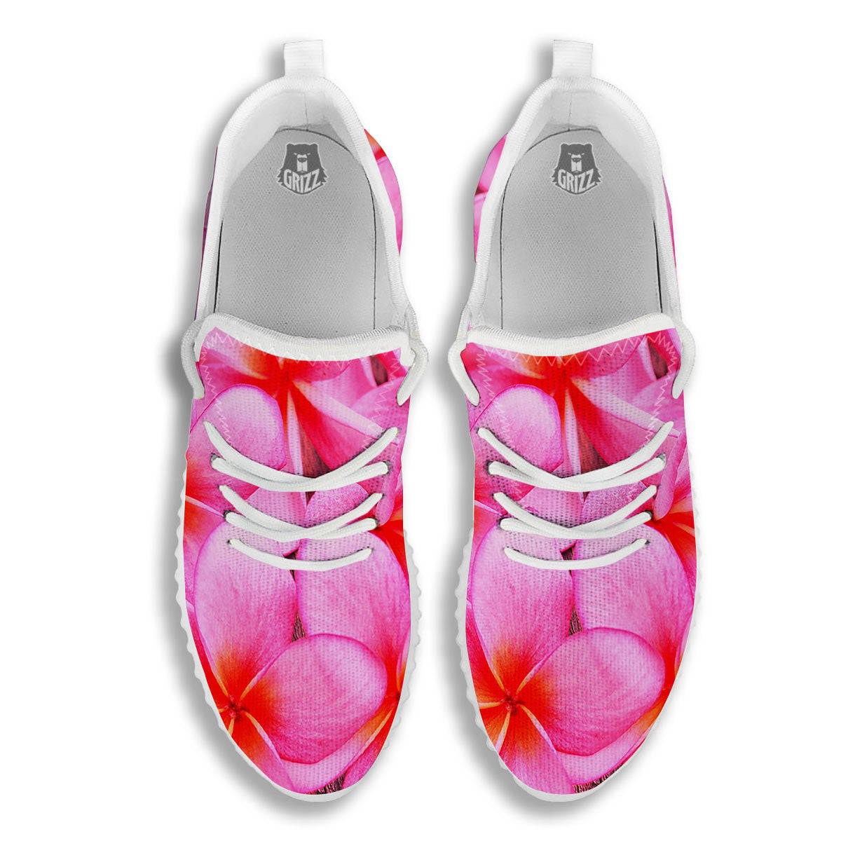 Frangipani Flower Pink Print White Walking Shoes-grizzshop