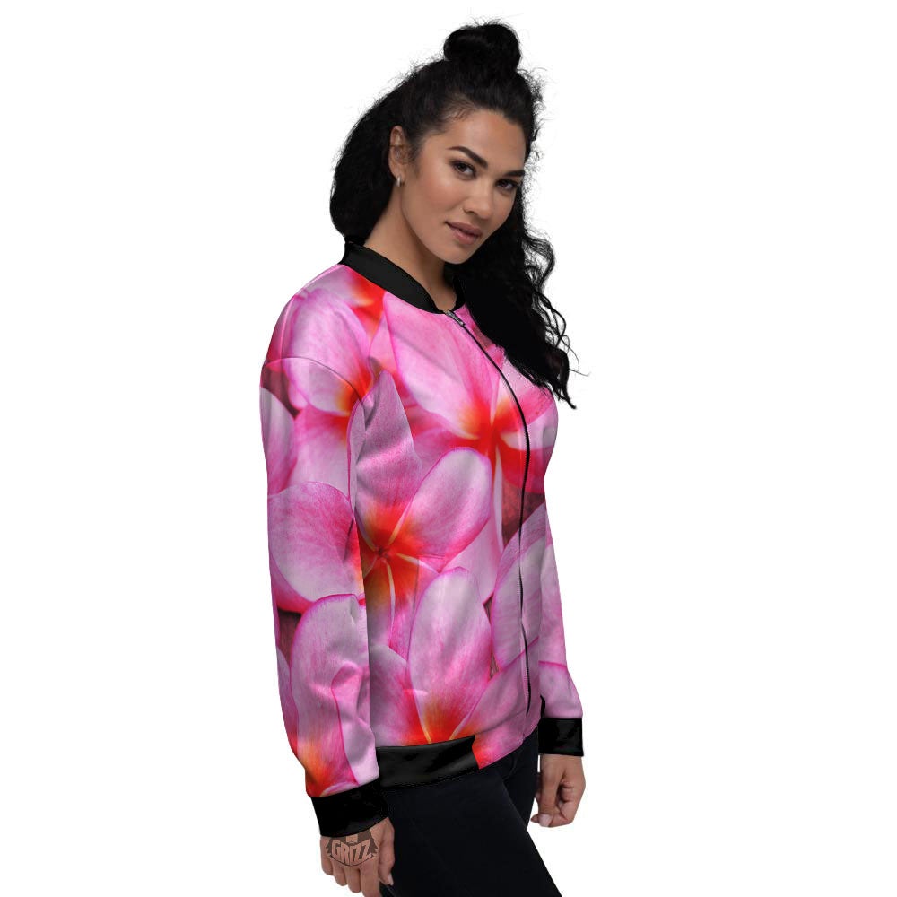 Frangipani Flower Pink Print Women's Bomber Jacket-grizzshop