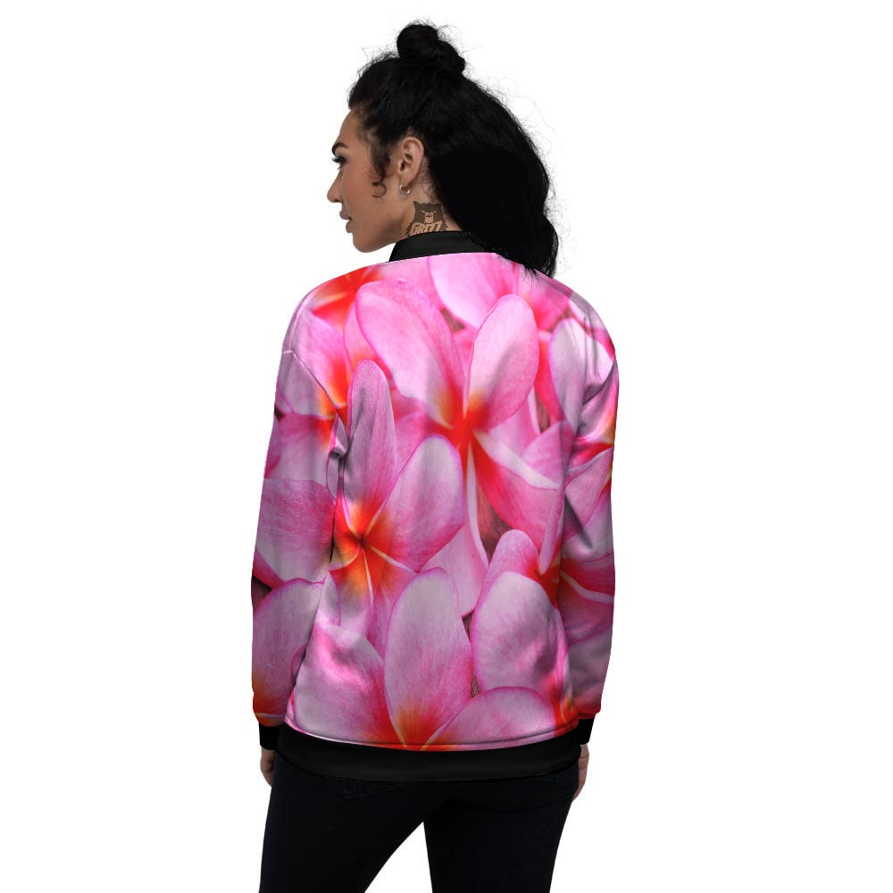 Frangipani Flower Pink Print Women's Bomber Jacket-grizzshop