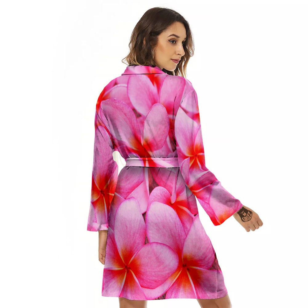 Frangipani Flower Pink Print Women's Robe-grizzshop