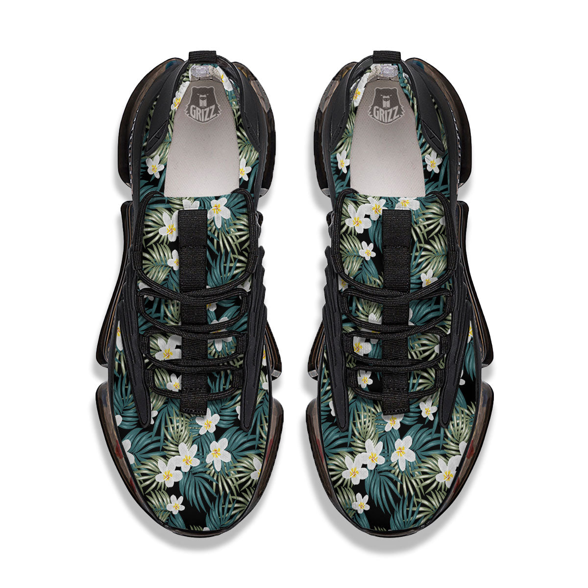 Frangipani Flower Print Pattern Black Gym Shoes-grizzshop