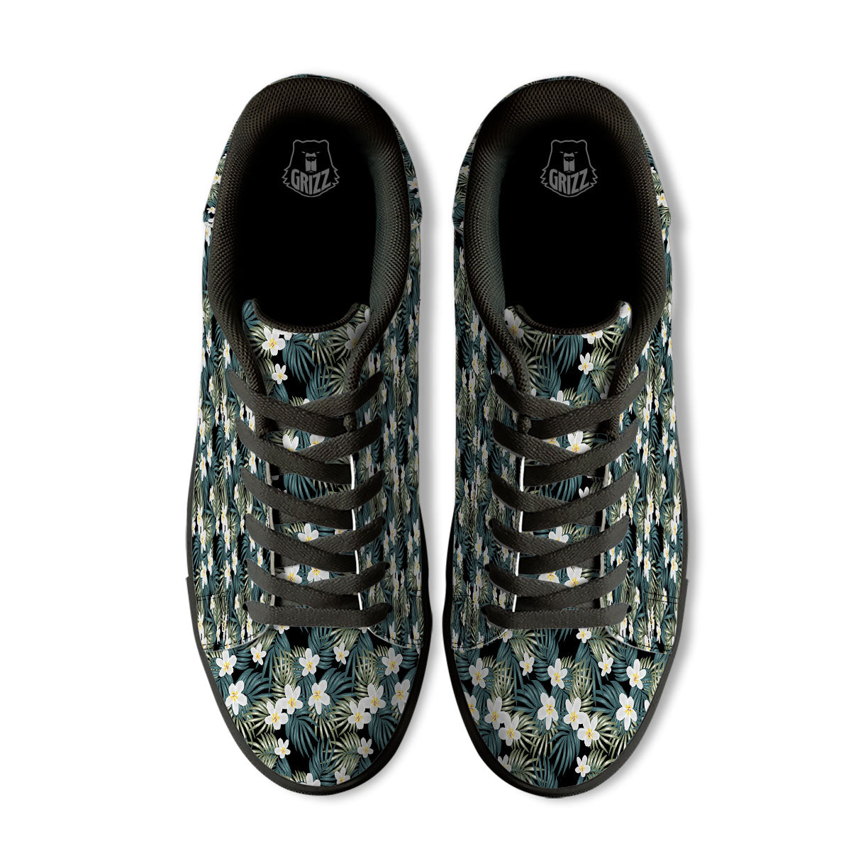 Frangipani Flower Print Pattern Black Low Top Sneakers-grizzshop