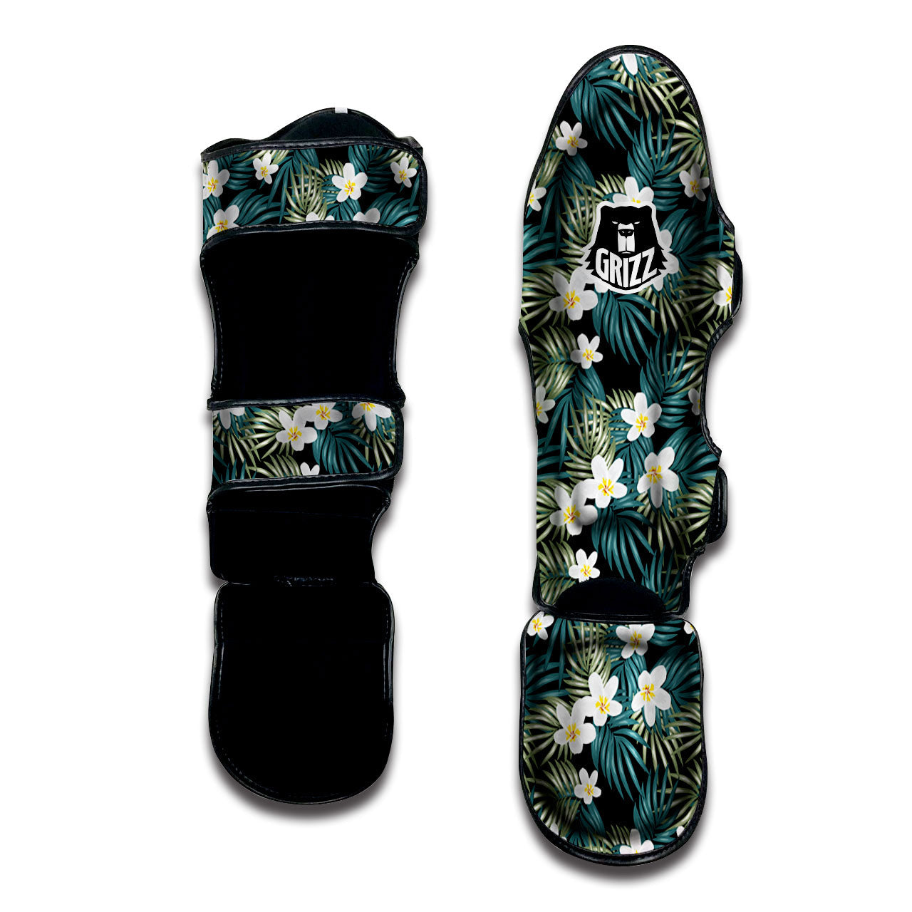 Frangipani Flower Print Pattern Muay Thai Shin Guards-grizzshop