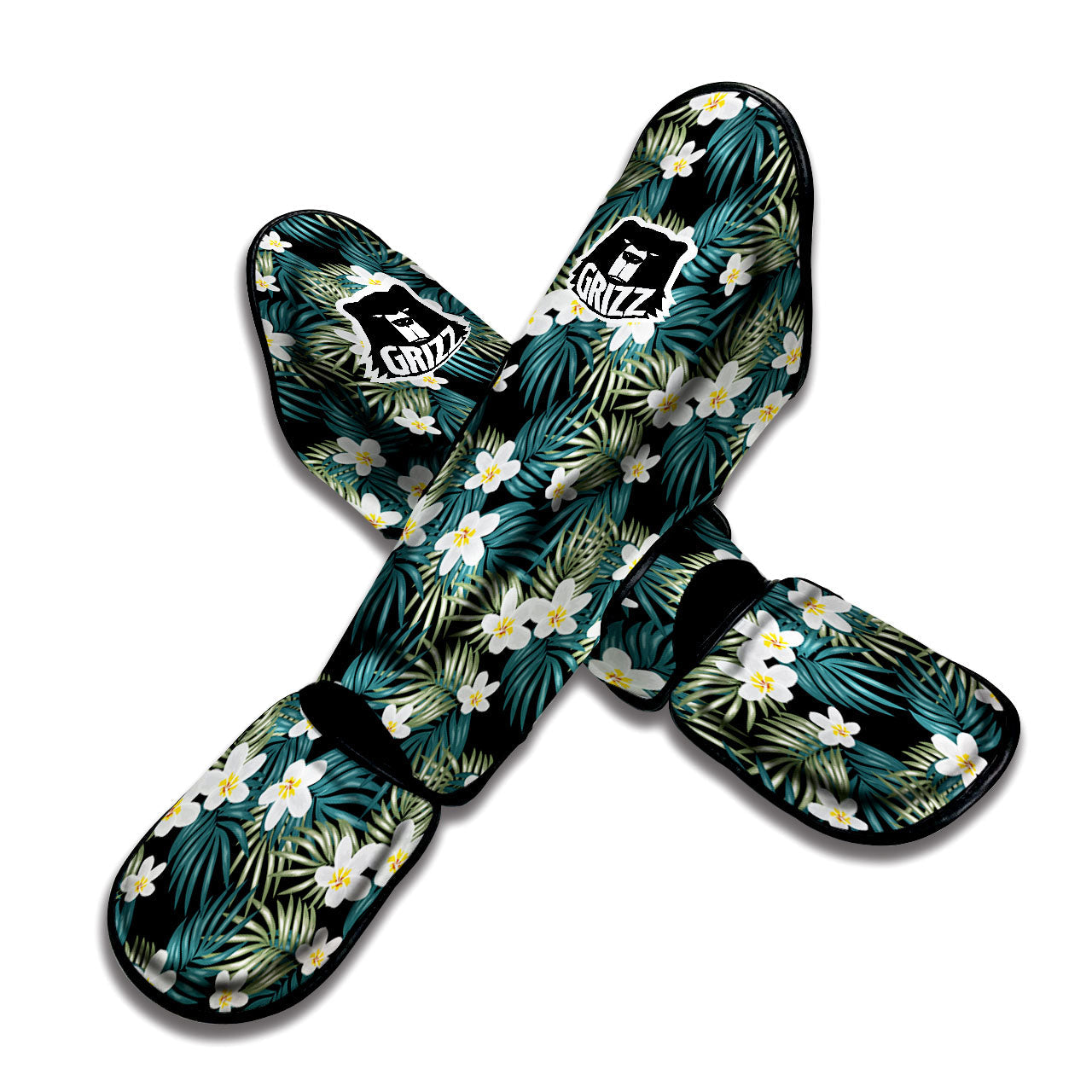 Frangipani Flower Print Pattern Muay Thai Shin Guards-grizzshop