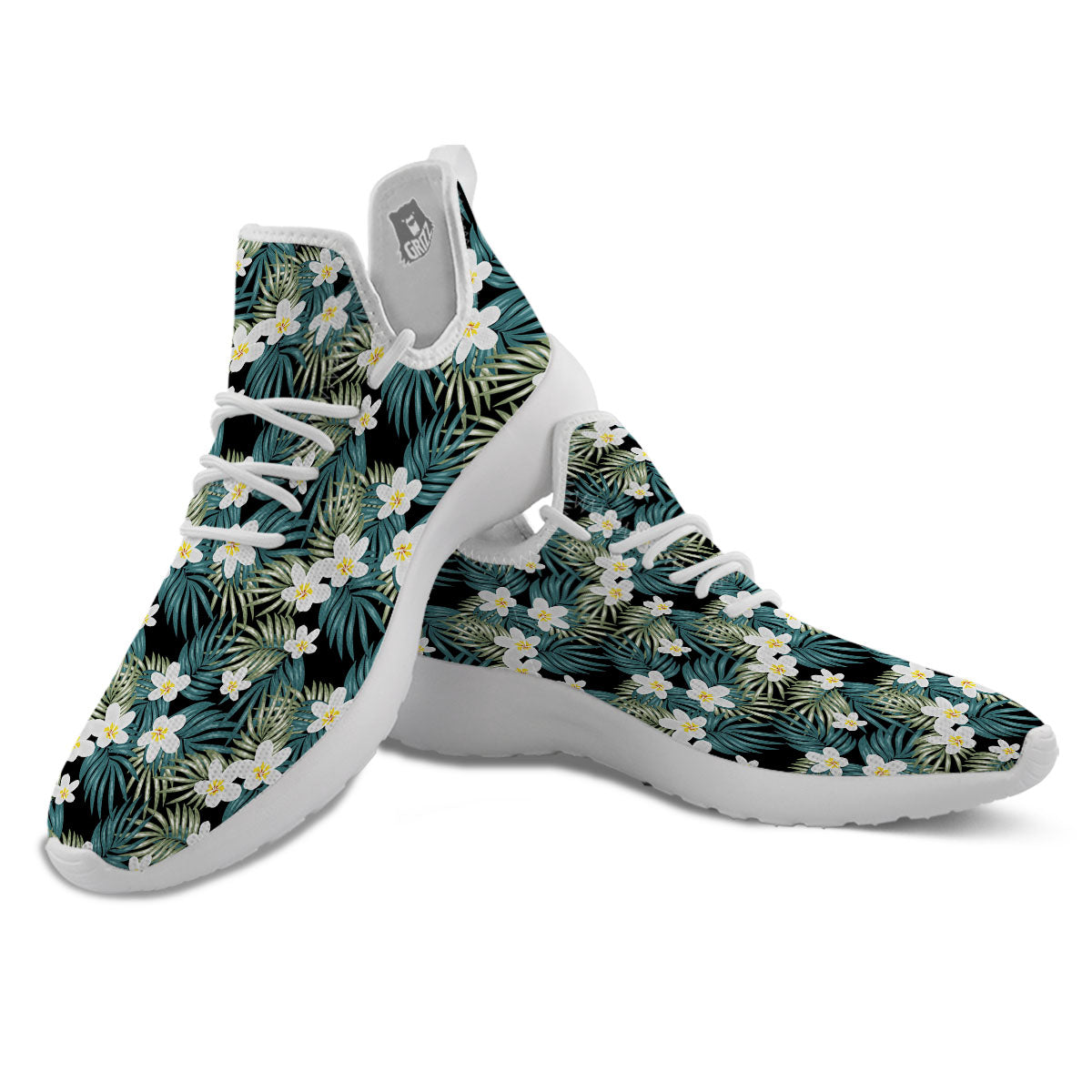 Frangipani Flower Print Pattern White Athletic Shoes-grizzshop