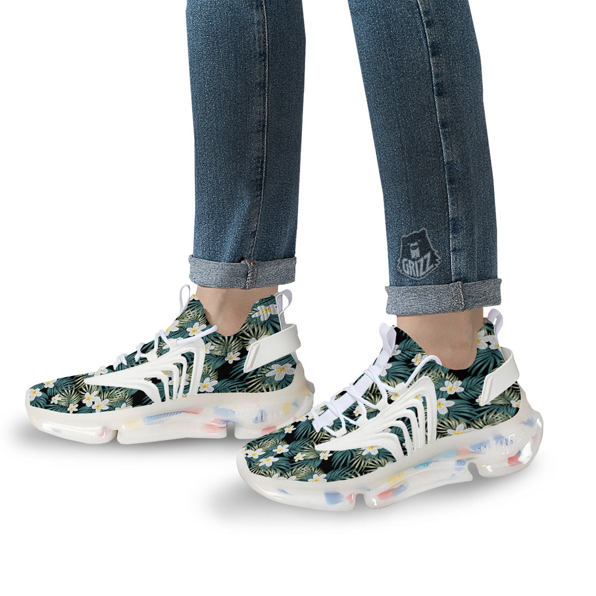 Frangipani Flower Print Pattern White Gym Shoes-grizzshop