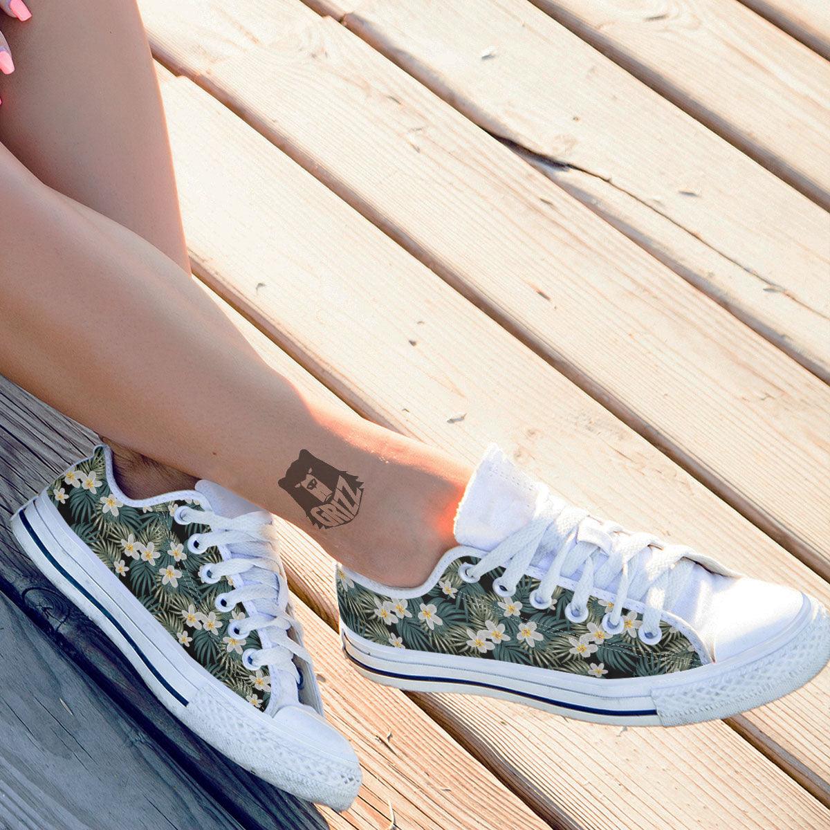 Frangipani Flower Print Pattern White Low Top Shoes-grizzshop