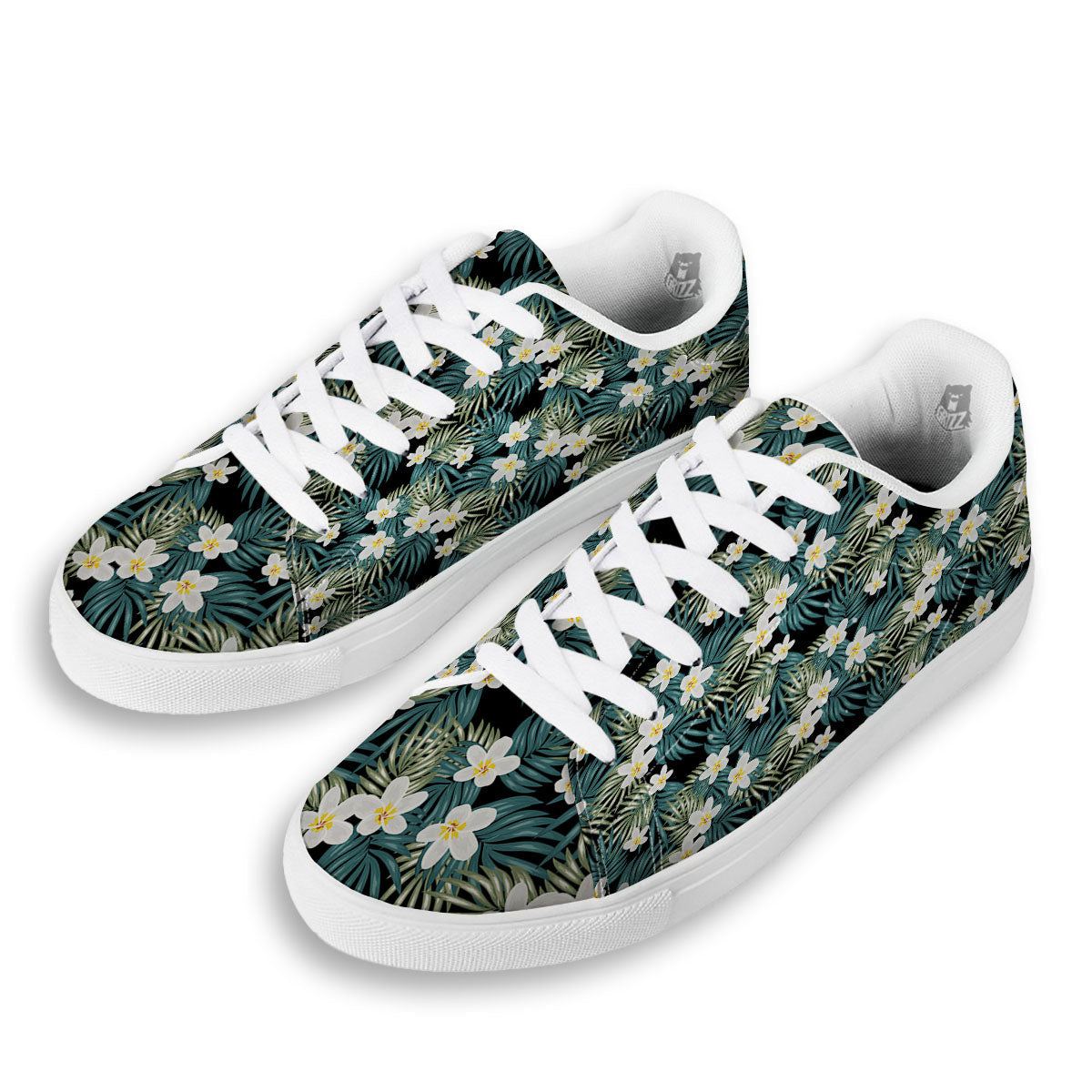Frangipani Flower Print Pattern White Low Top Sneakers-grizzshop