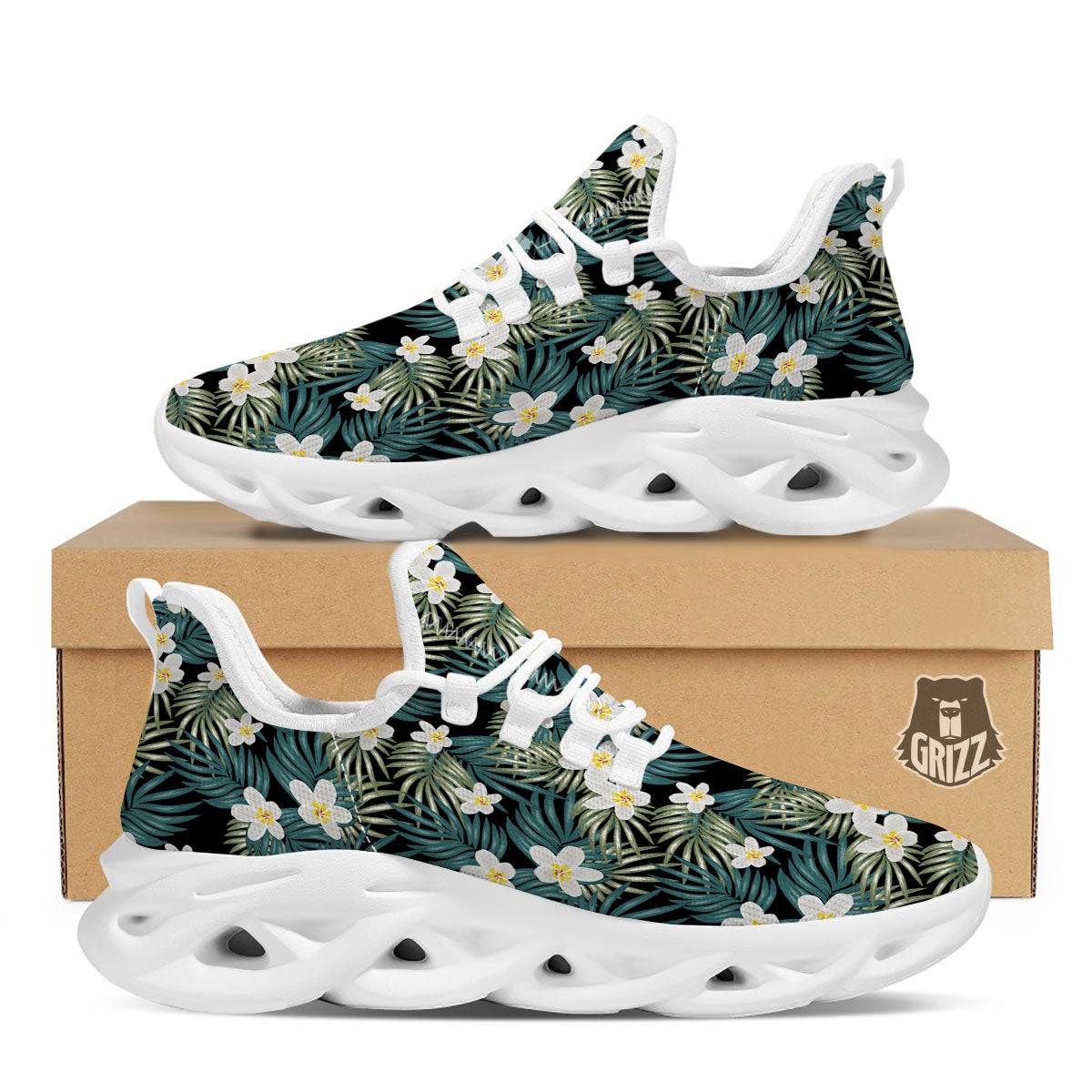 Frangipani Flower Print Pattern White Running Shoes-grizzshop