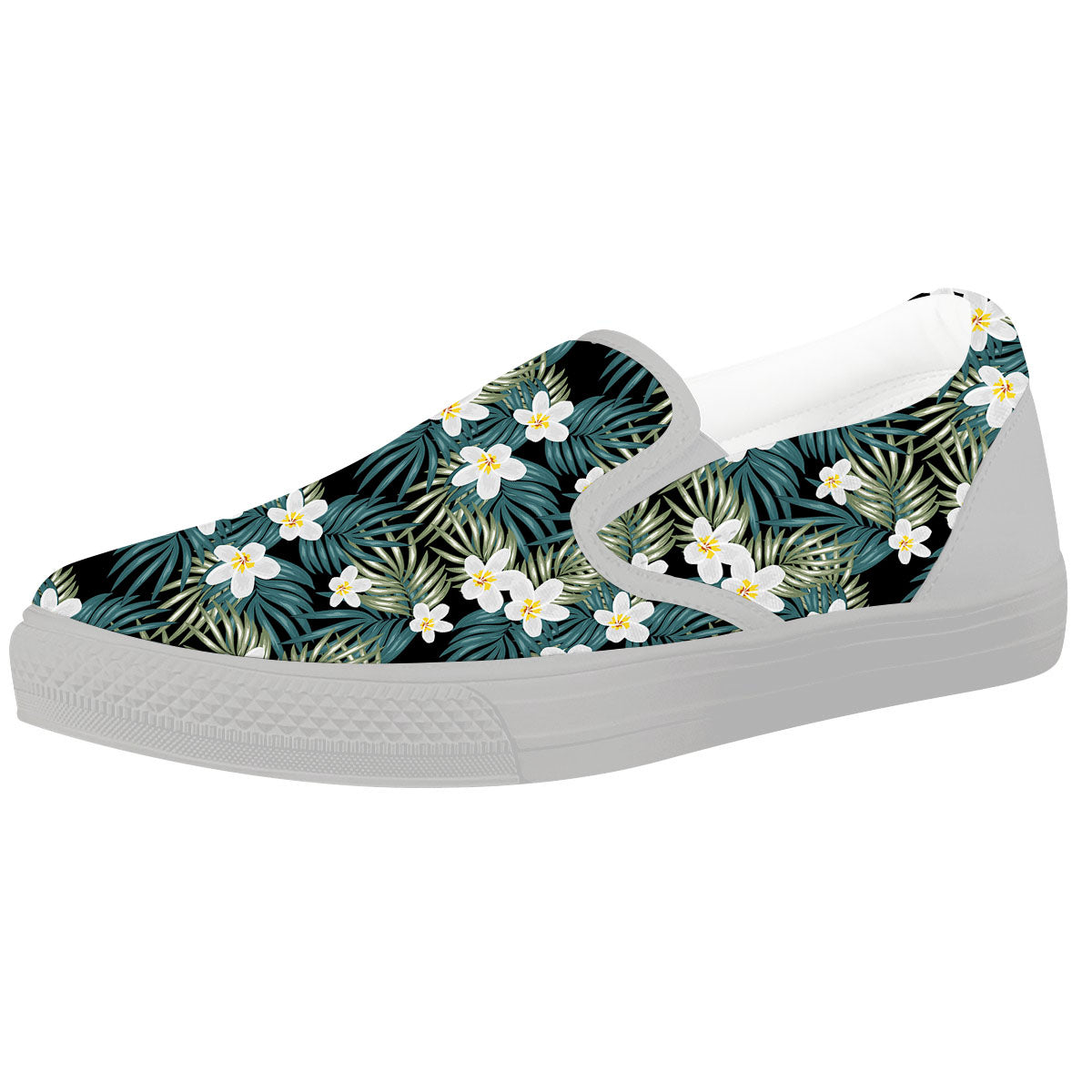 Frangipani Flower Print Pattern White Slip On Shoes-grizzshop