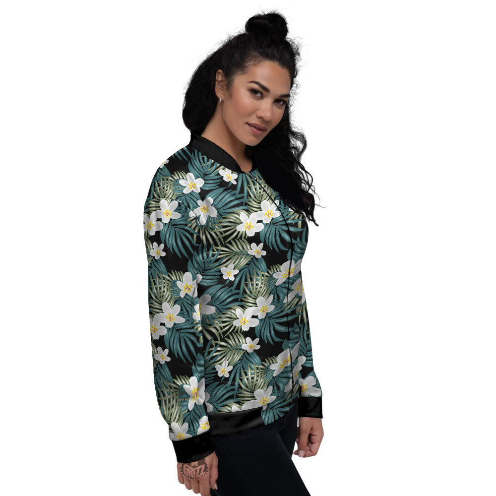Frangipani Flower Print Pattern Women's Bomber Jacket-grizzshop