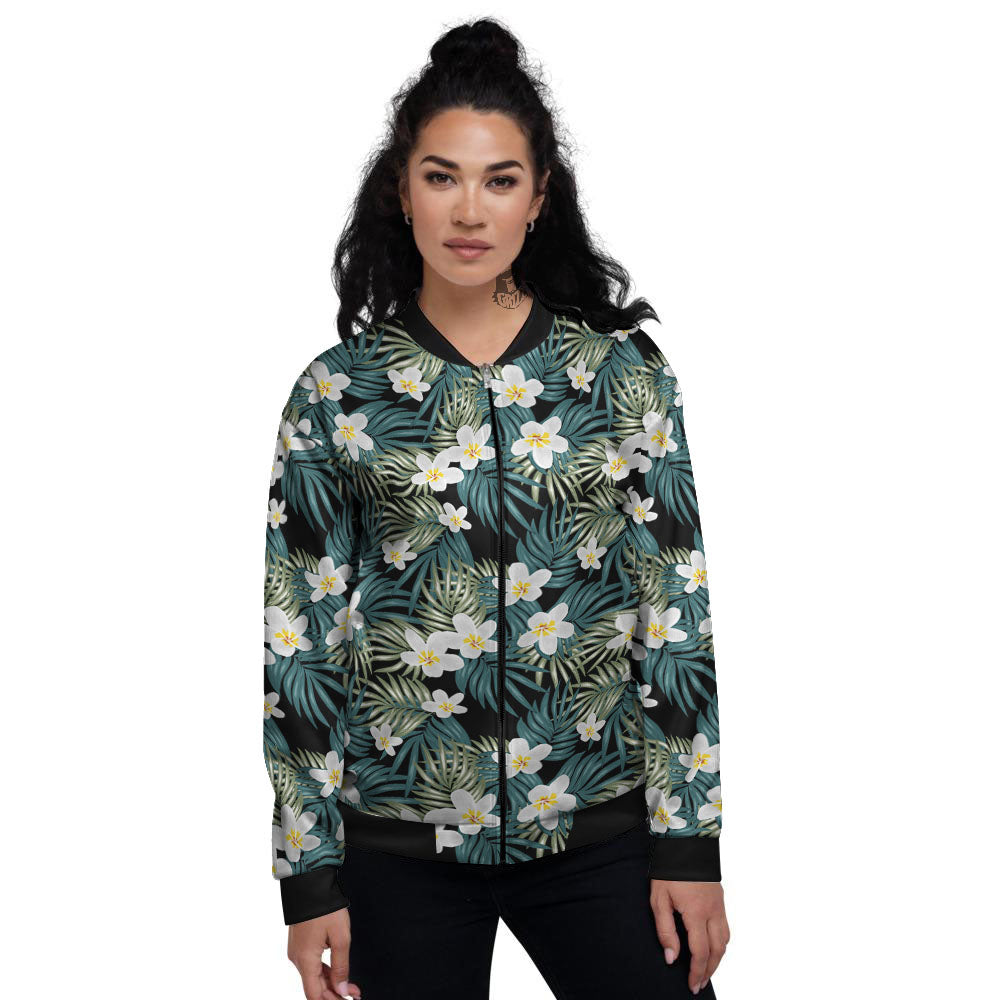 Frangipani Flower Print Pattern Women's Bomber Jacket-grizzshop