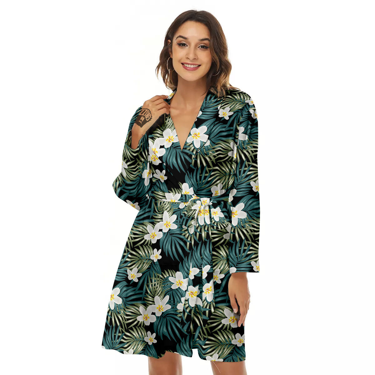 Frangipani Flower Print Pattern Women's Robe-grizzshop