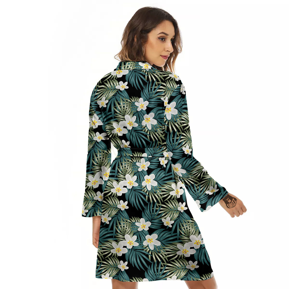 Frangipani Flower Print Pattern Women's Robe-grizzshop