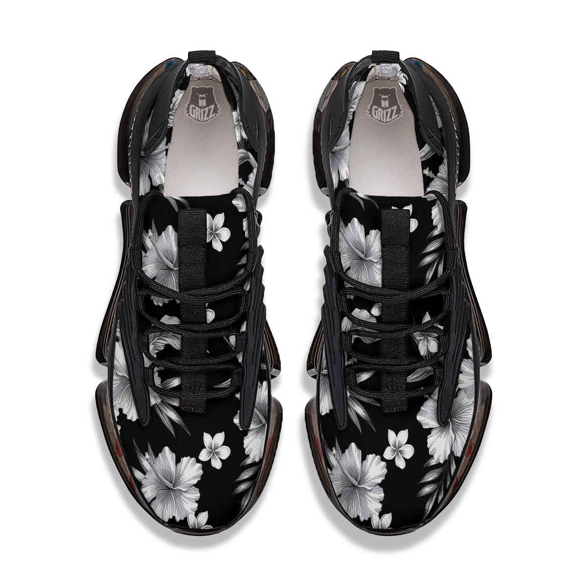 Frangipani White And Black Print Pattern Black Gym Shoes-grizzshop