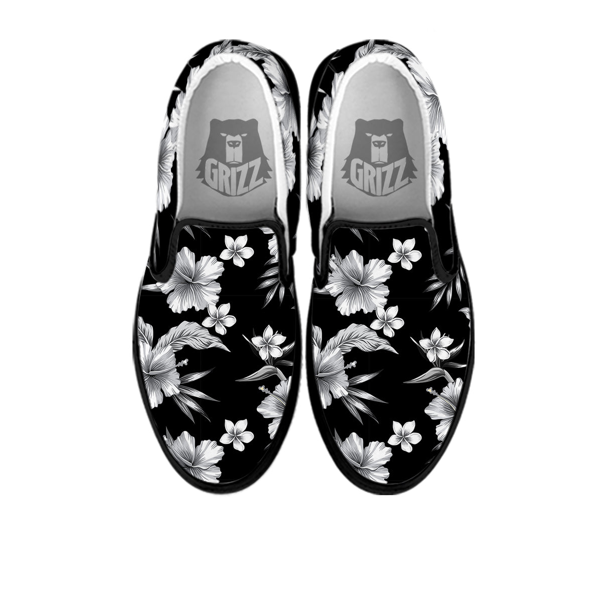 Frangipani White And Black Print Pattern Black Slip On Shoes-grizzshop