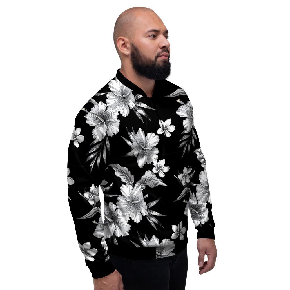 Frangipani White And Black Print Pattern Men's Bomber Jacket-grizzshop