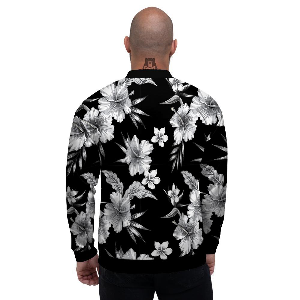 Frangipani White And Black Print Pattern Men's Bomber Jacket-grizzshop