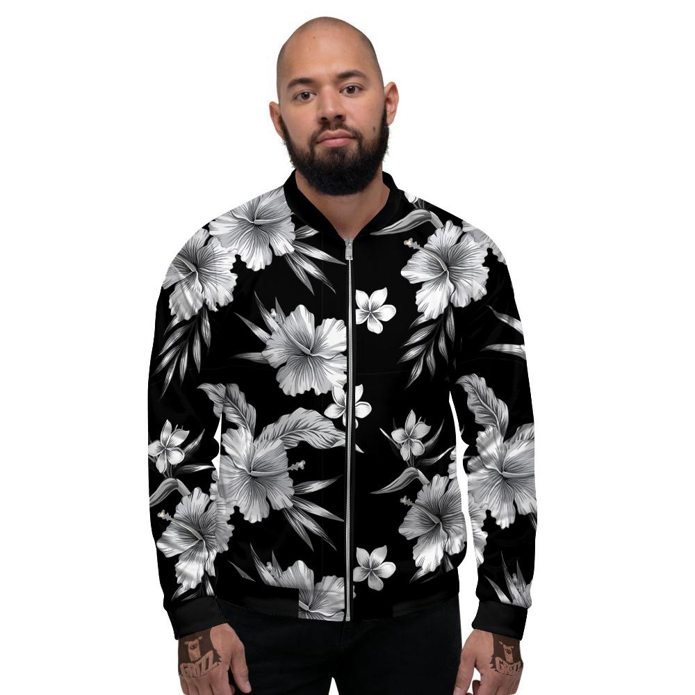 Frangipani White And Black Print Pattern Men's Bomber Jacket-grizzshop