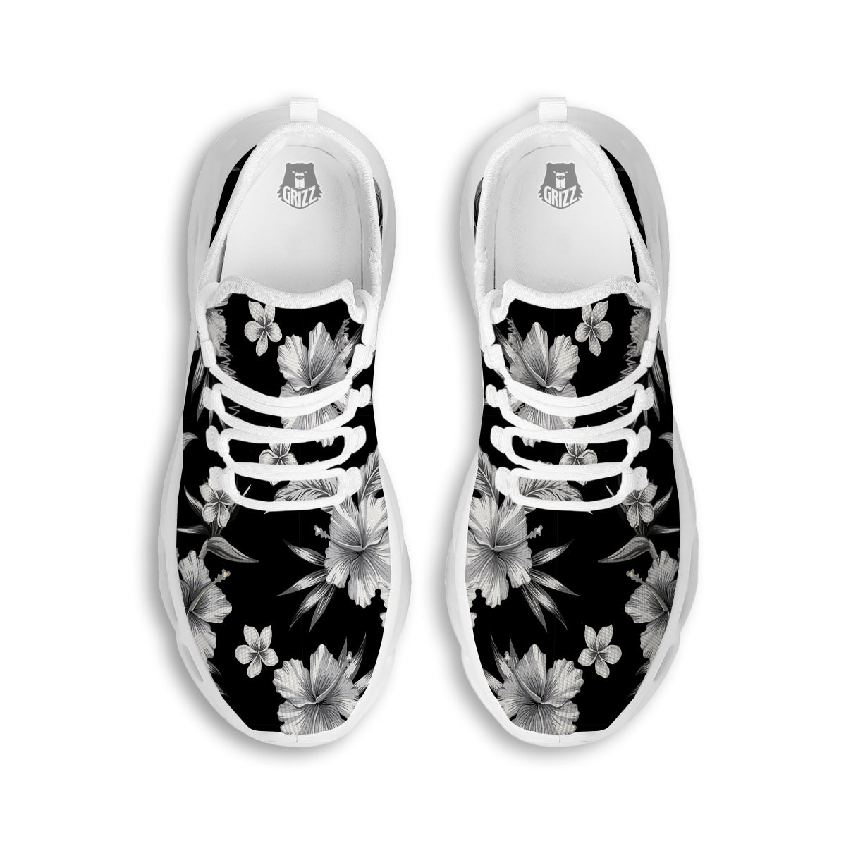 Frangipani White And Black Print Pattern White Running Shoes-grizzshop
